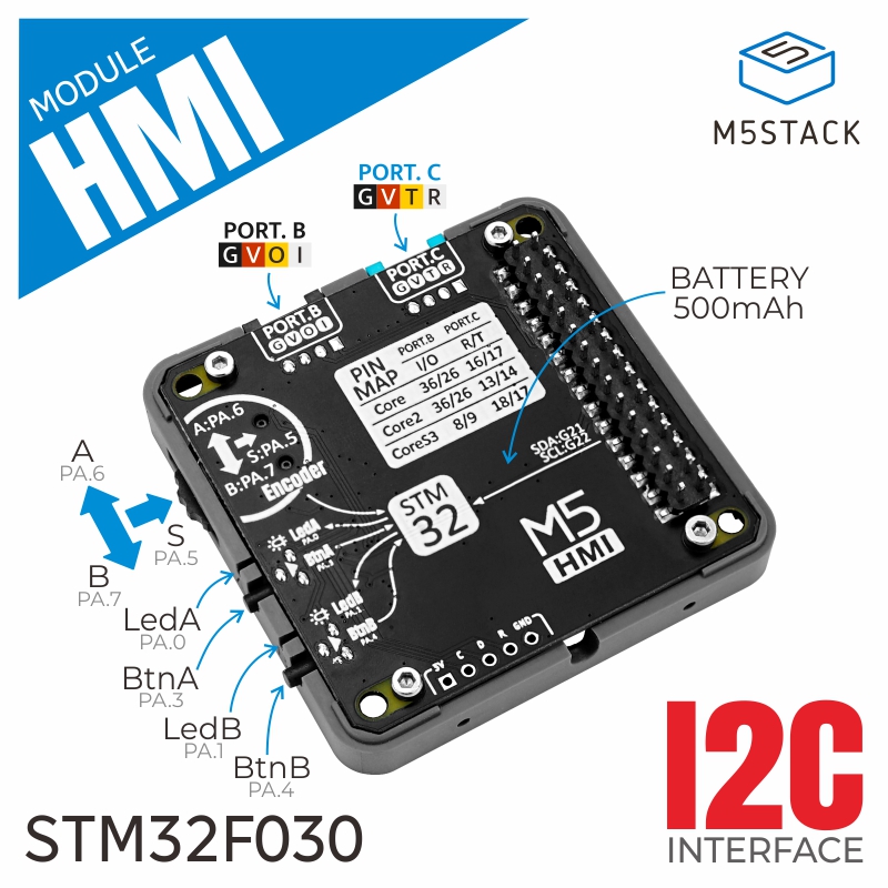 M5Stack Core2 - エンコーダと500mAhバッテリーを備えたm5スタックの公式hmiモジュール (stm32f030)